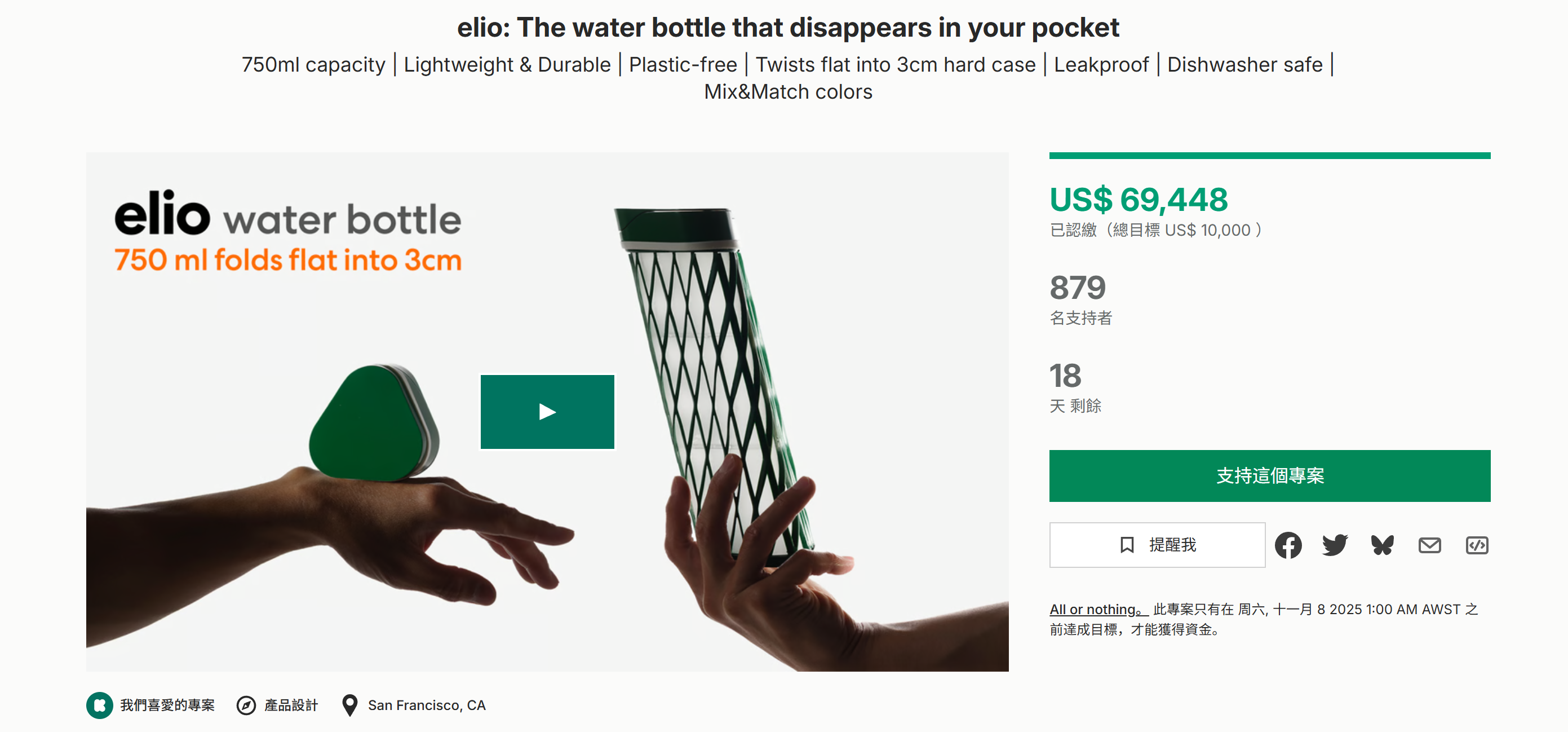 海外众筹-伊莱奥:你口袋里消失的水瓶