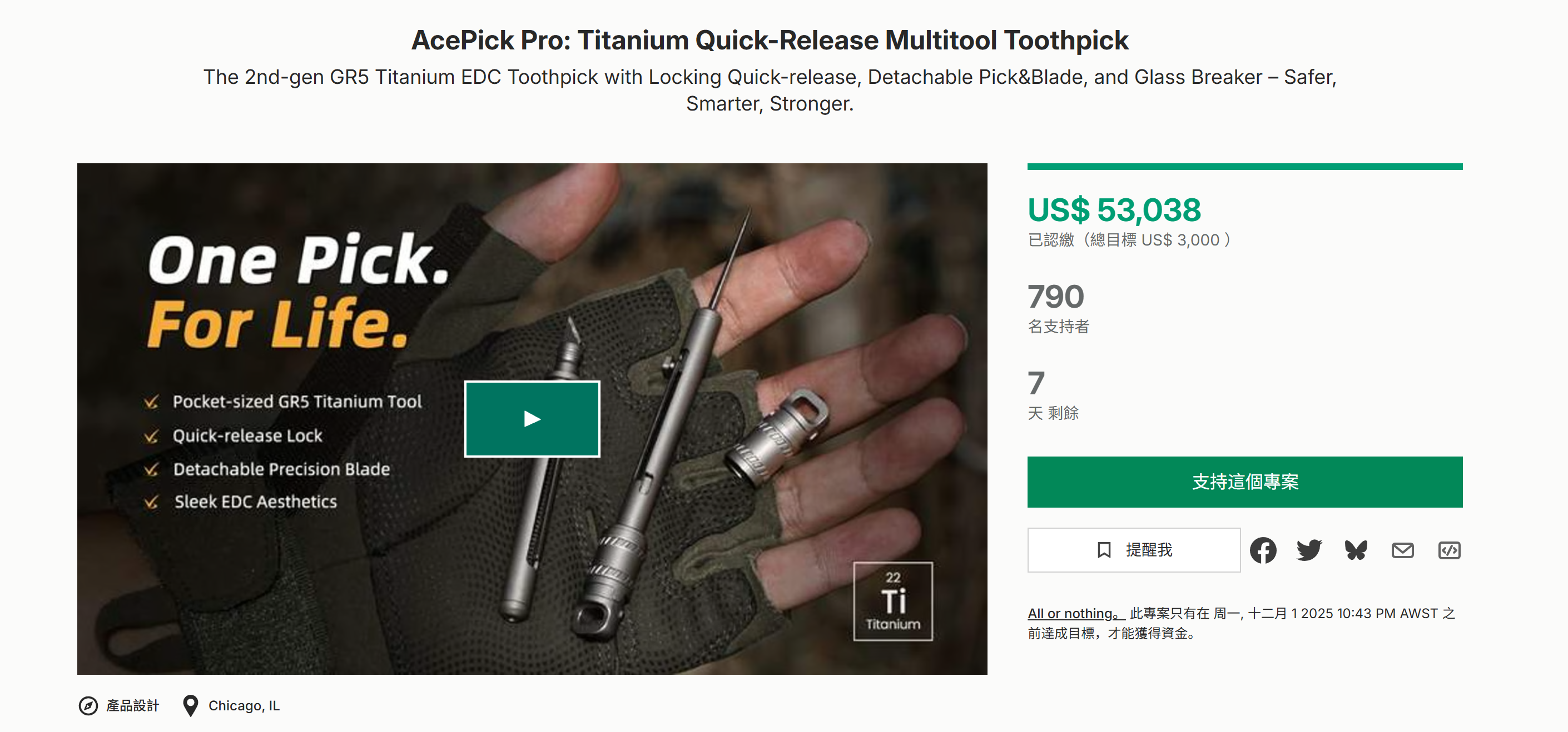 海外众筹-AcePick Pro:钛快速释放多功能牙签