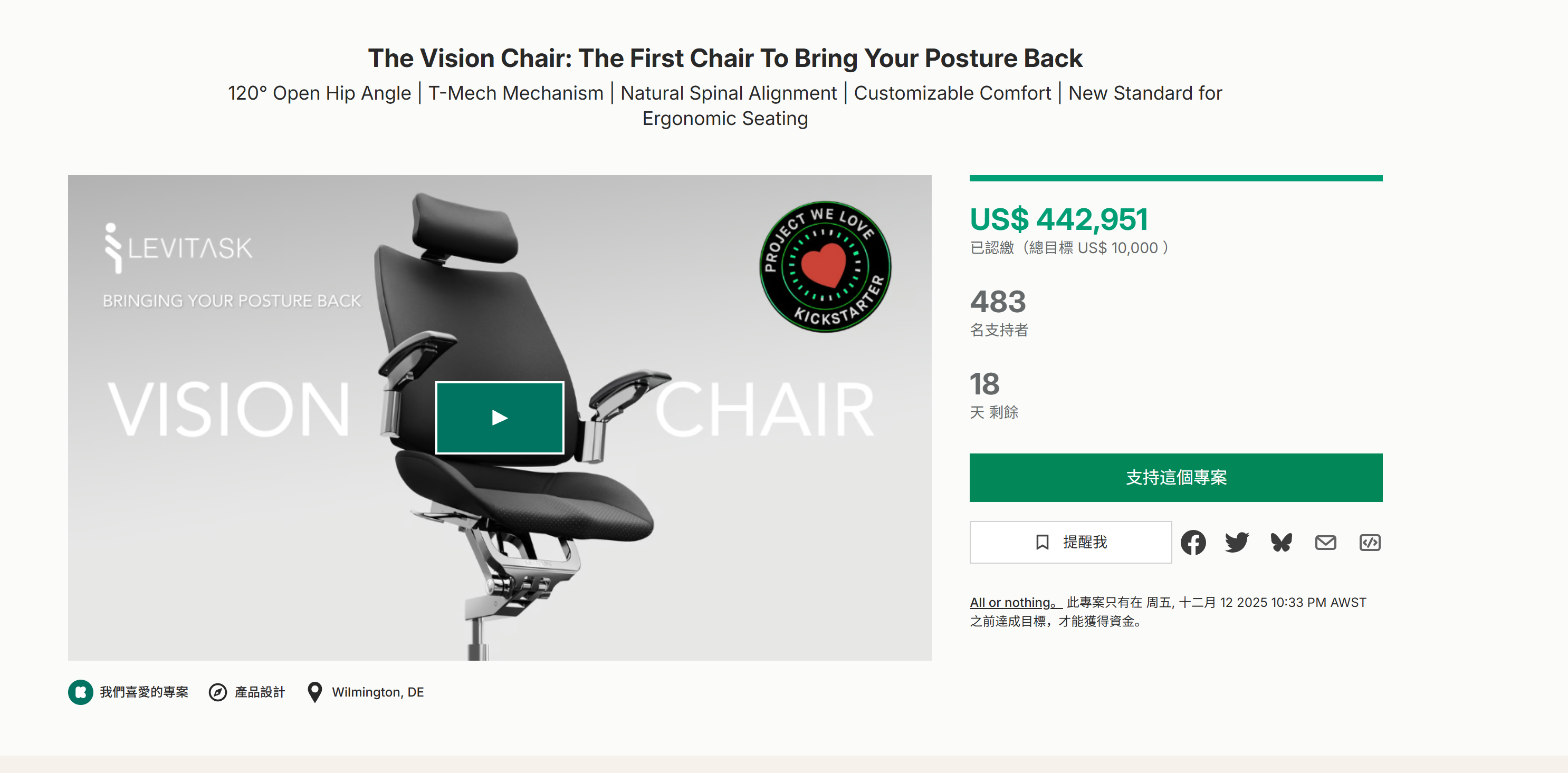 海外众筹-视觉椅:第一把让你的姿势恢复的椅子